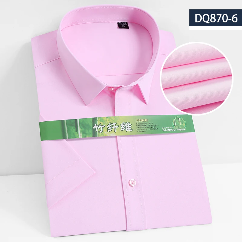 New Bamboo Fiber Stretch Men Shirt Fashion Casual Business Short-Sleeved Top Anti-Wrinkle No-Iron Solid Color Formal Shirt S-8XL