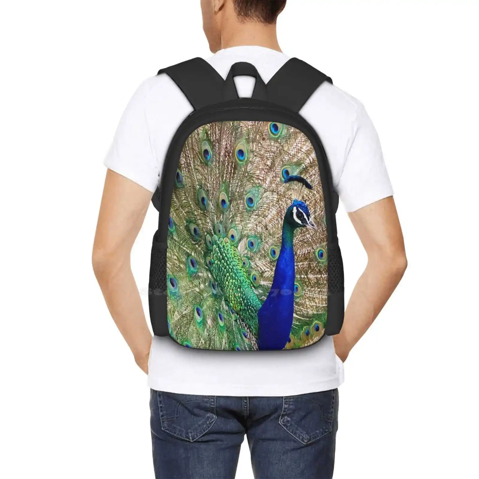 Dwayne der Pfau Muster Design Bagpack Schult aschen Pfau Natur Spaß bunt