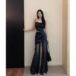 Women Black Casual Pants Vest Vintage Y2K Style Simple Fashion Straight Thin Wide Leg Pants Female 2023 Summer Solid Trouser