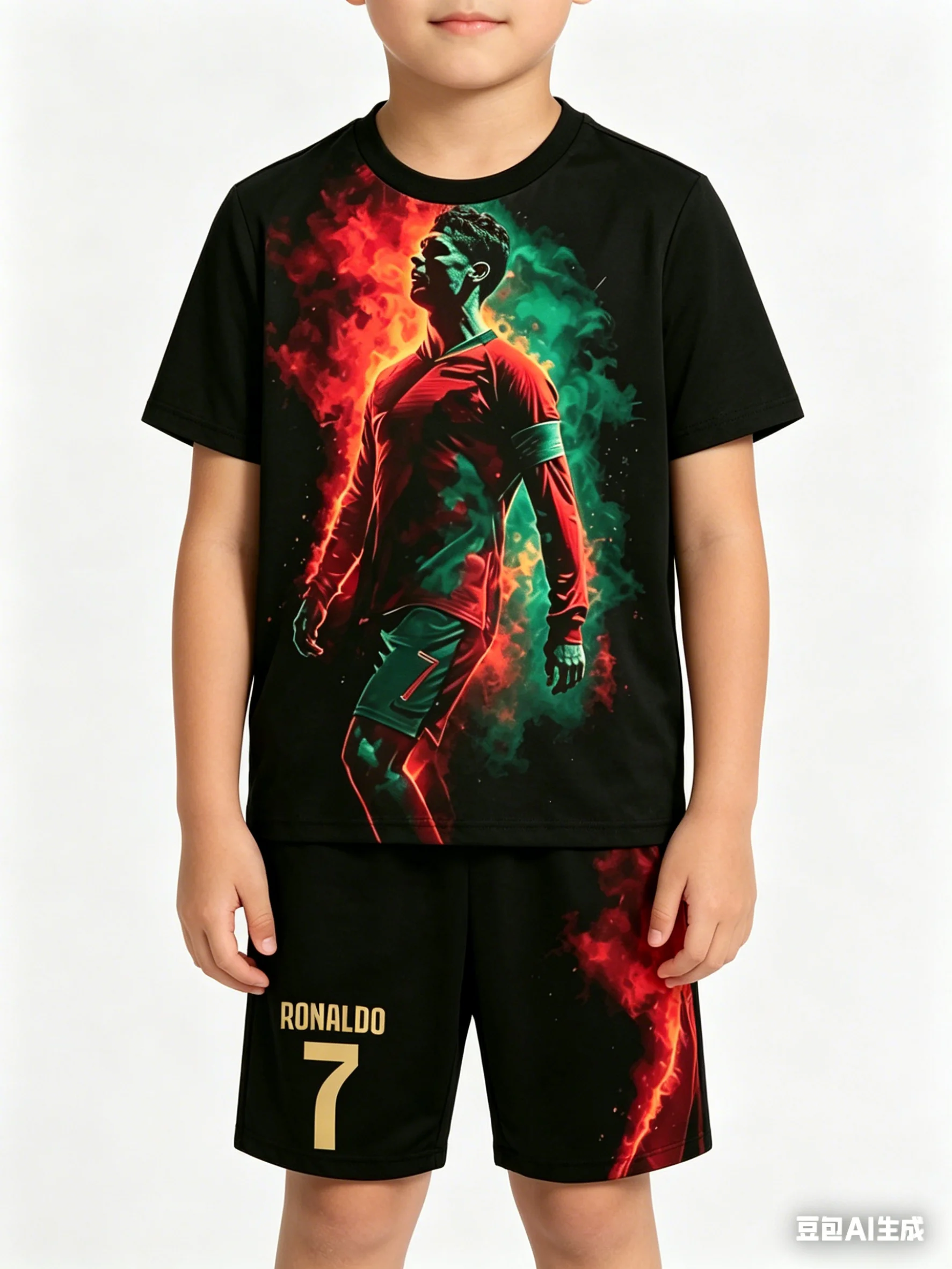 Latest Summer Fashion #Ronaldo Number 7# 3D Quick-Drying Sports Training Daily Football T-Shirt and Shorts Set for Adults/Kids