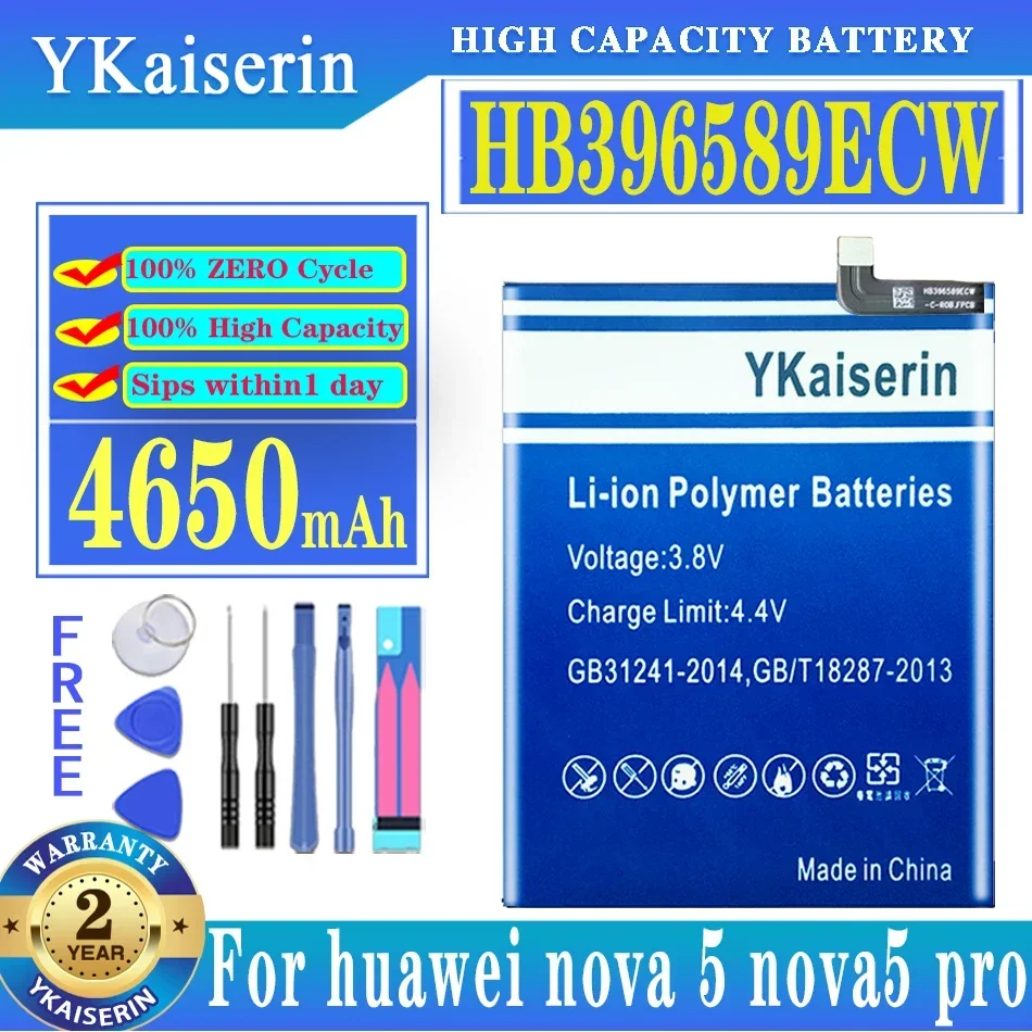 YKaiserin HB396589ECW 4650mAh Battery for Huawei Nova 5 Pro SEA-AL00 High Quality Bateria + Track Number Warranty