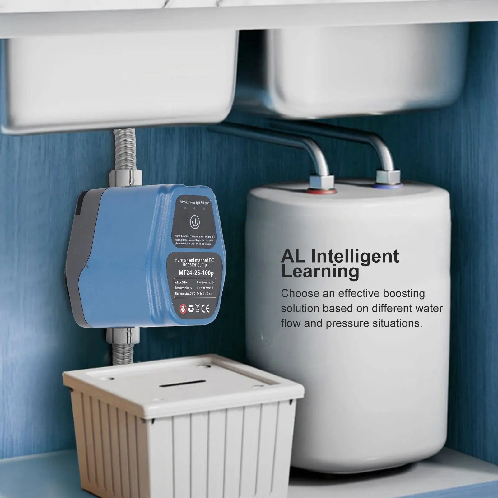 Bomba de água, bomba de reforço de pressão de água 100W 24V 25L IP56 Bomba de reforço de chuveiro automática com detecção inteligente