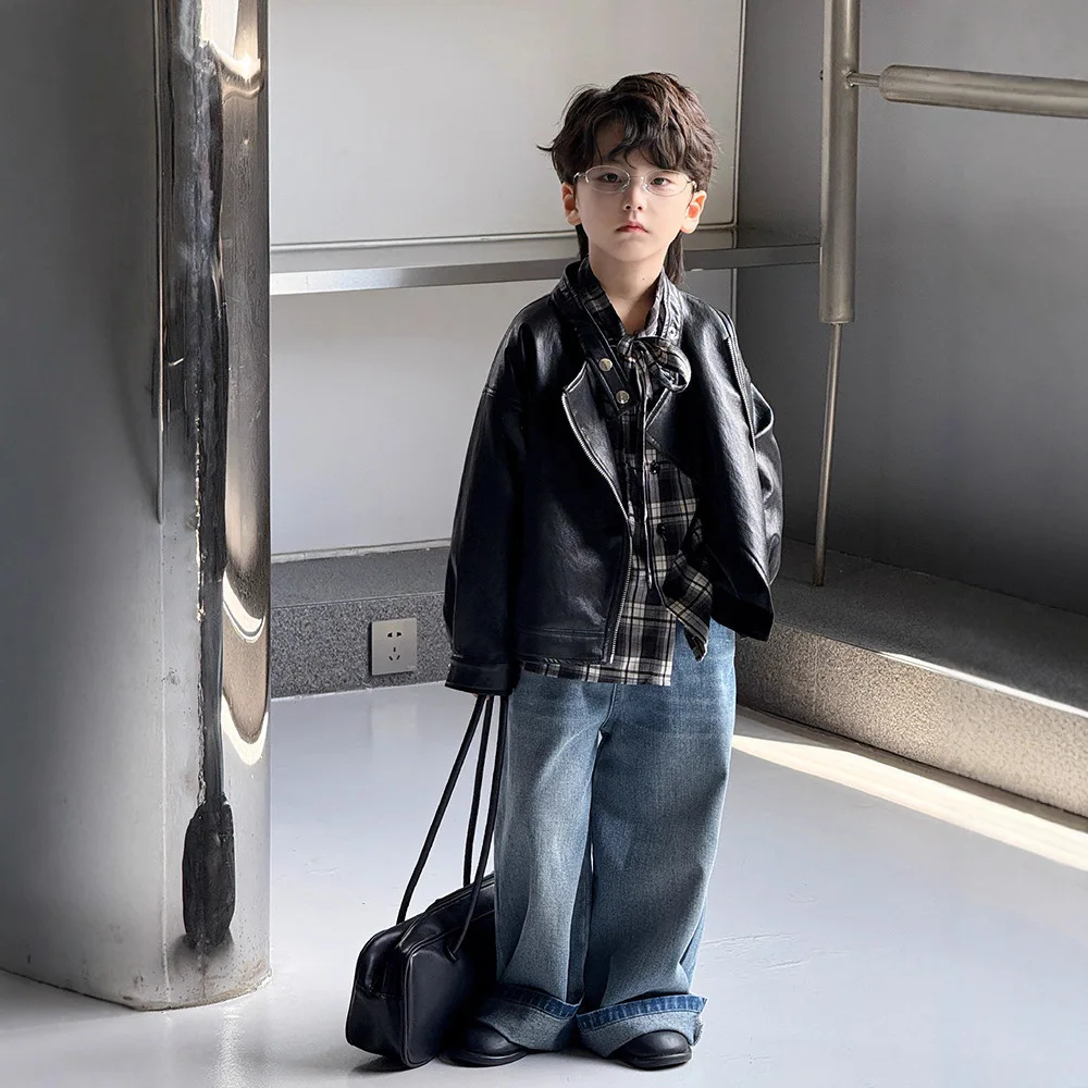 

Новая мотоциклетная кожаная куртка для мальчиков, осенняя байкерская куртка в корейском стиле | Крутое детское пальто из искусственной кожи | Модный комплект верхней одежды для мальчика