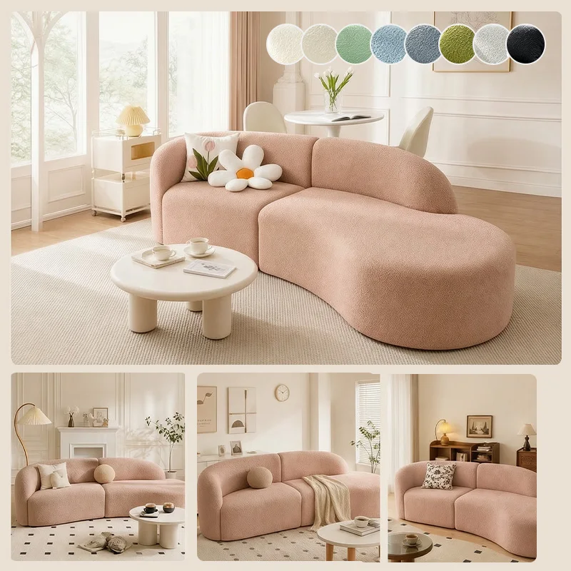 Thickened Teddy Fur Curved Sofa Cover Stretch Non-Slip Cat Scratch Protective Cover For Irregular Moon Shaped Couch Slipcover