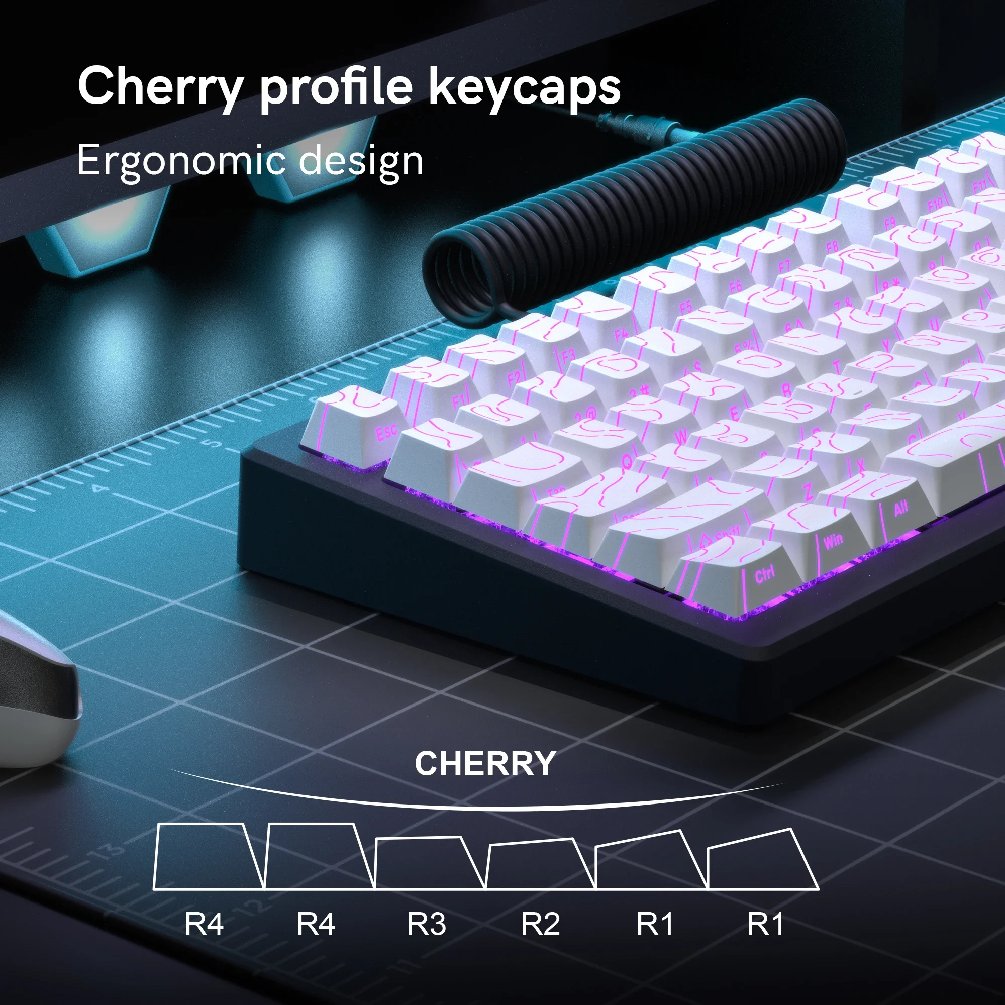 2025 Super New White Topographic 4.0 Double Shot PBT 98 Keys RGB Keycaps Set Cherry Profile for Cherry MX Switch Gaming Keyboard