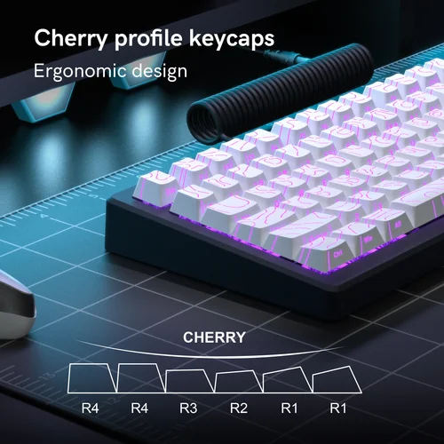 Imagen 2 del producto 2025 Super nuevo blanco topográfico 4,0 doble disparo PBT 98 teclas RGB juego de teclas perfil Cherry para teclado para juegos Cherry MX Switch