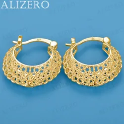ALIZERO 18K Gold Hollow Flowers Earrings For Women Wedding Engagement Party Fashion Jewelry Gifts Charms Ear Clip Accessories