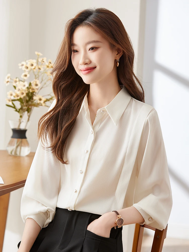 

Ele White Long Sve Women's irt Casual Profional Faion Spring Autumn New Sle Premium Quali Workwear Blouse