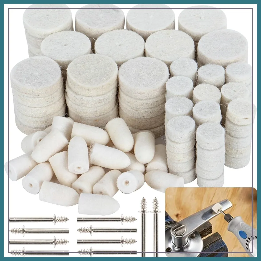 

145PCS Wool Felt Polishing Pad Set with 1/8" Shank Mandrel for Rotary Tools Buffing Wheel Kit