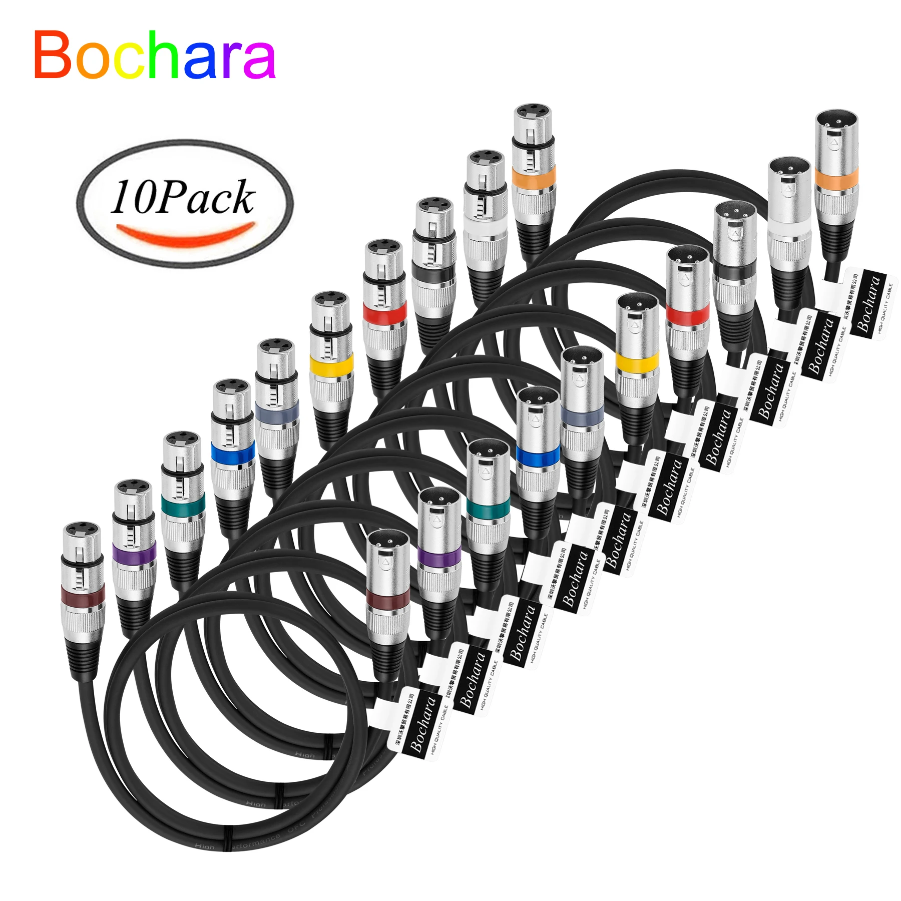 

Bochara 10Pack XLR Cable Male to Female Dual Shielded OFC Audio Cable For Microphone Mixer Amplifier 1m 1.8m 3m 5m 10m