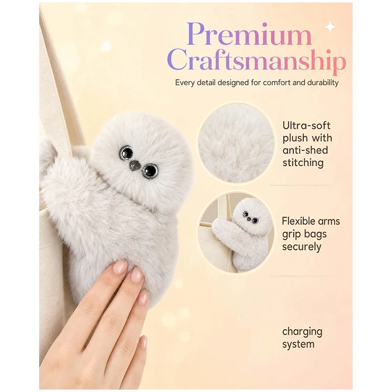 Shy Robot Doll Owl Hand Hug Bag Charm Plush  Cute Emotional Companion Owl Keychain It Can Sing Turn Its Head Learn To Speak