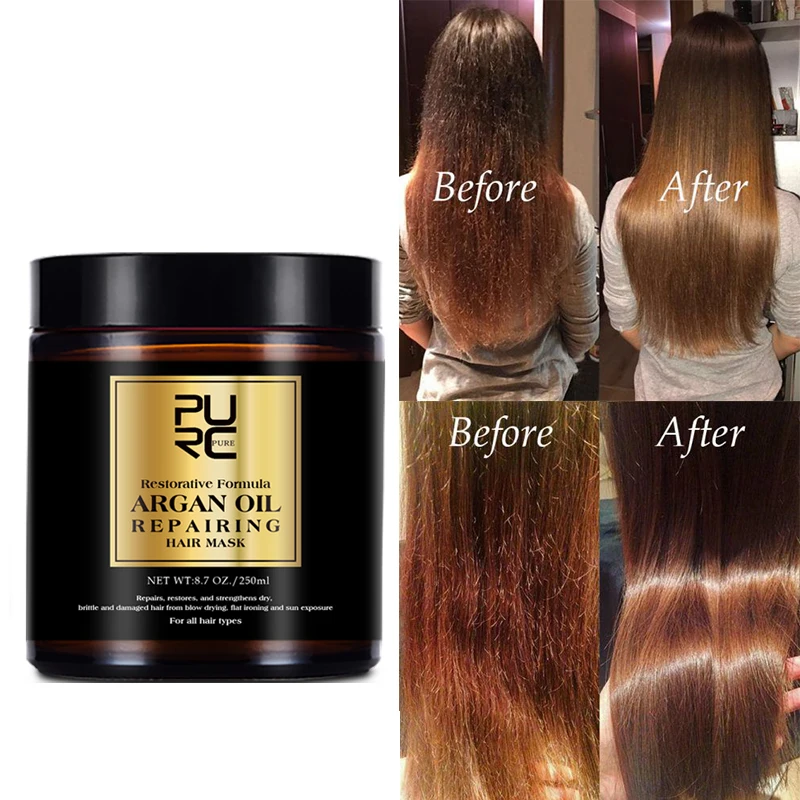 PURC 250g Morocco Argan Oil Hair Mask + Marula Oil Hair Serum Repair Damaged  Restore Shine Nourishing Hair Treatment Hair Care