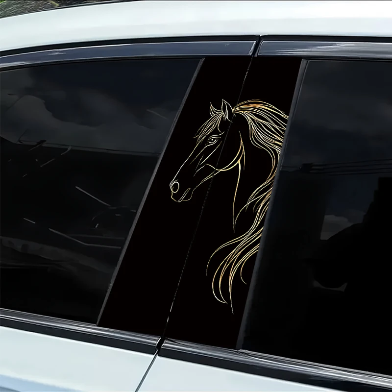 2 pieces of car B-pillar stickers Golden Horse Head Line Drawing Vinyl protective film