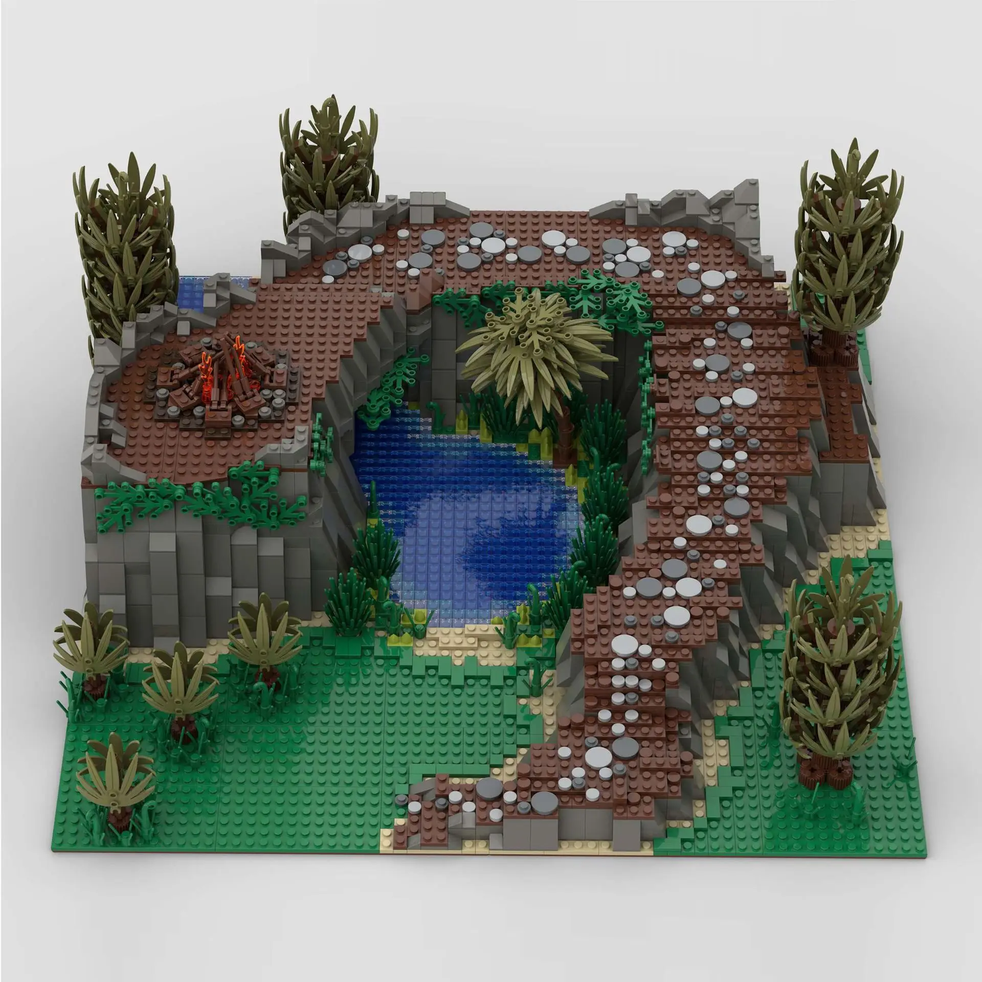 

MOC Savage Tribe Bonfire Building Blocks Kit Mountain Wilderness Pirate Island Lake DIY Toy For Children Birthday Christmas Gift