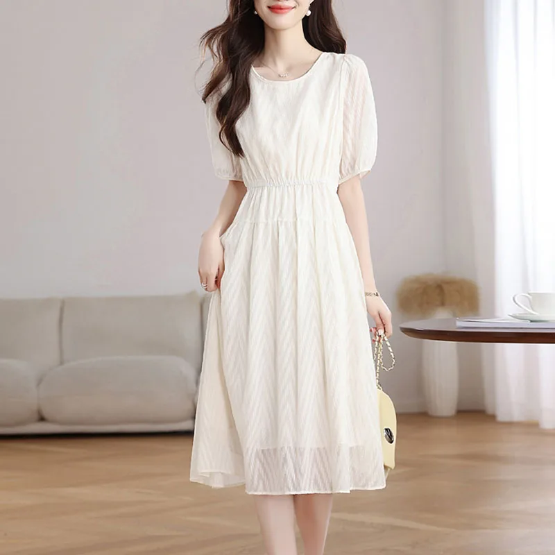 2026 Summer New Short Sleeve Dresses for Women O-Neck Women Dress Slim A-LINE Chiffon Dress Women Vestidos De Verano Mujer Q5614