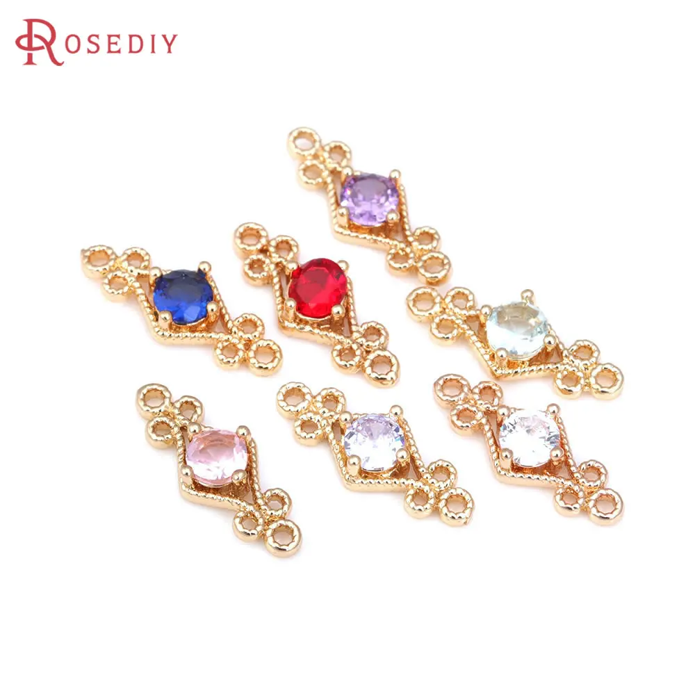 20PCS 6x16MM High Quality 18K Gold Color Brass and Zircon 2 Holes Rhombus Connect Charms Pendants DIY Jewelry Making Findings