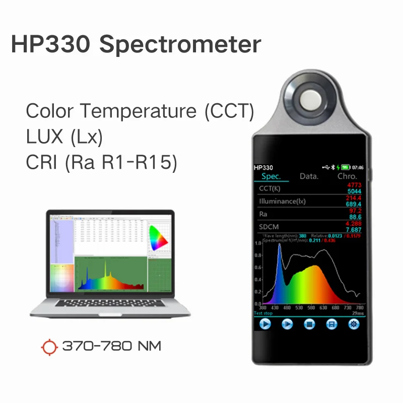 HP330 Spectrometer Light Color Temperature Meter Lx CCT CRI Test