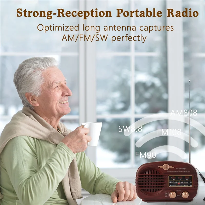 【EN stock】Transistor AM FM Bluetooth Radio Retro Portátil con pilas USB Reproductor de música Marrón