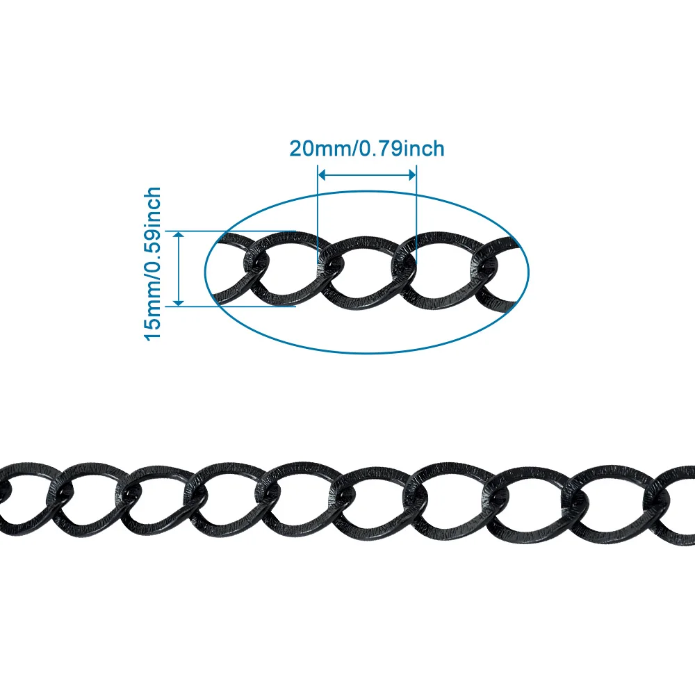 50m Aluminum Curb Chain Unwelded Twisted Link Chain for Bracelet Necklace Jewelry Making without Spool Black Golden Silver Color