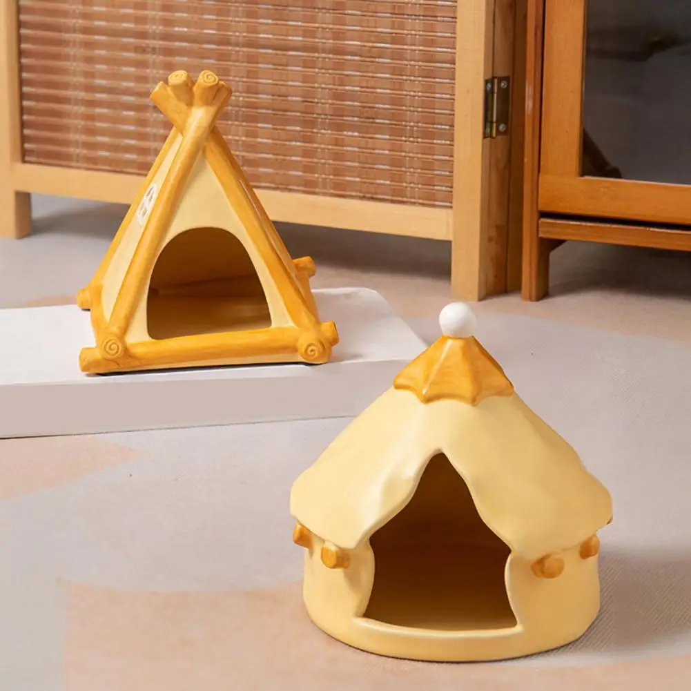 Cotton Swab Storage Box Ceramic Pet Shelter Ceramic Pyramid Tent for Hamsters Triangular Small Hideout Cute Hamster House