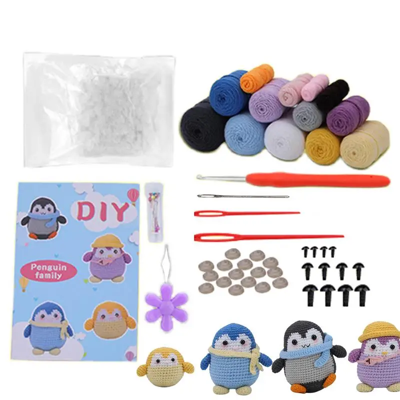 Beginner Crochet Kit Penguin Family Design Crochet Accessories Crochet Kits Crochet Set For Birthday New Year Christmas