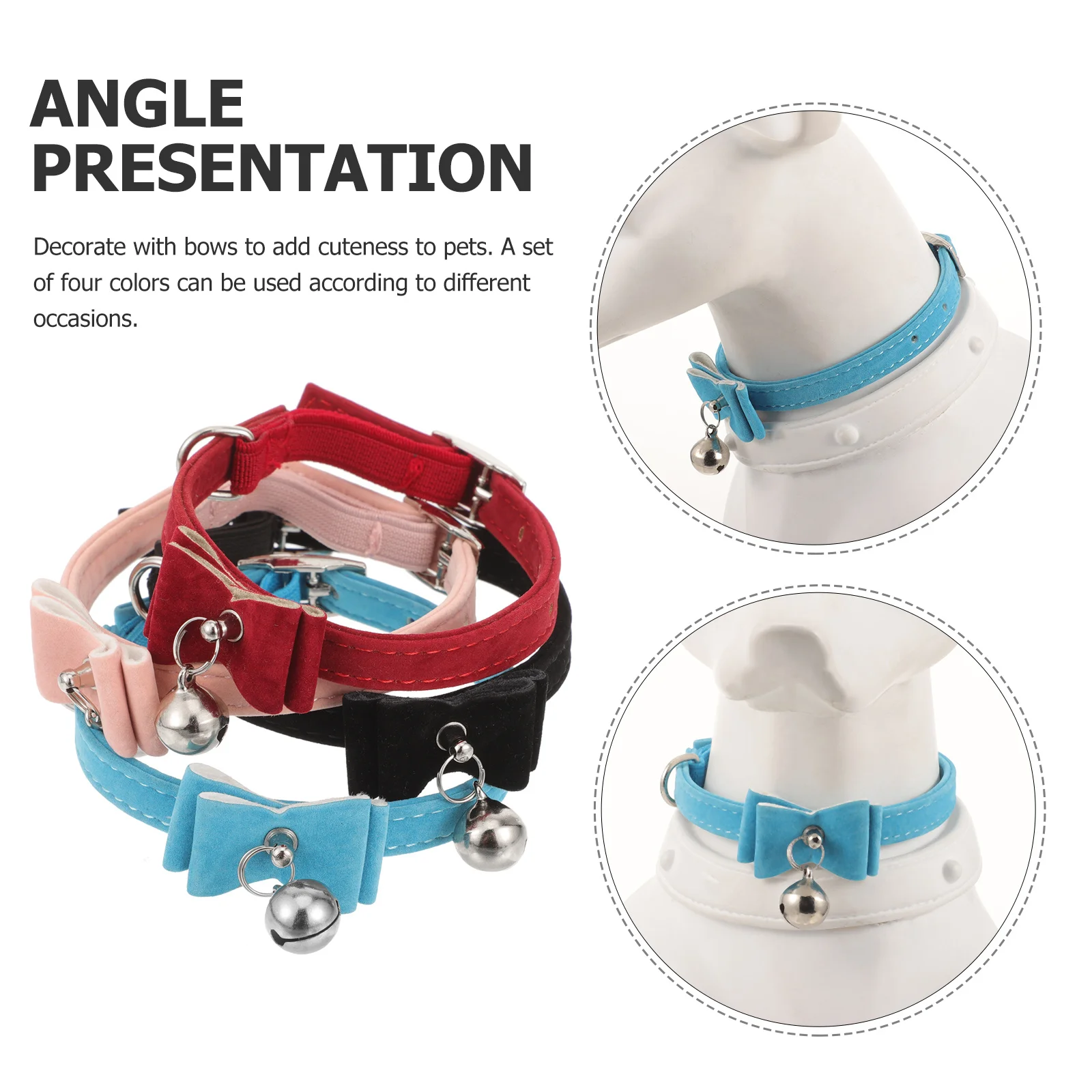 

4Pcs Pet Collar Adjustable Flocking Bowknot Decor Cat Dog Neckwear for Parties Wedding Holiday Outdoor Events Kitten Rabbit