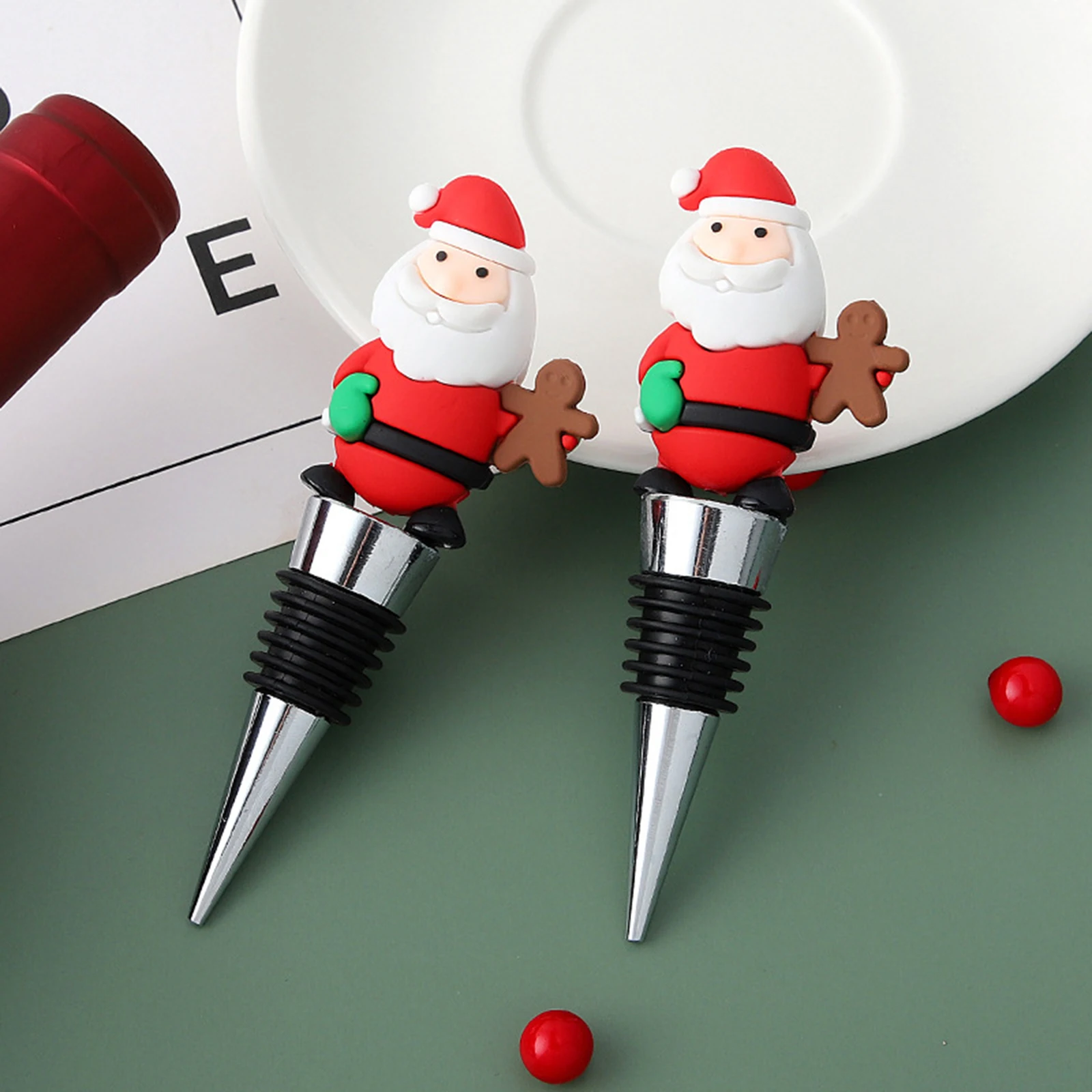 

4pcs Reusable Stopper Christmas Party Accessories Sealed Vacuum For Beer Saver Household Decorative Beverage Bottle Sealing Plug