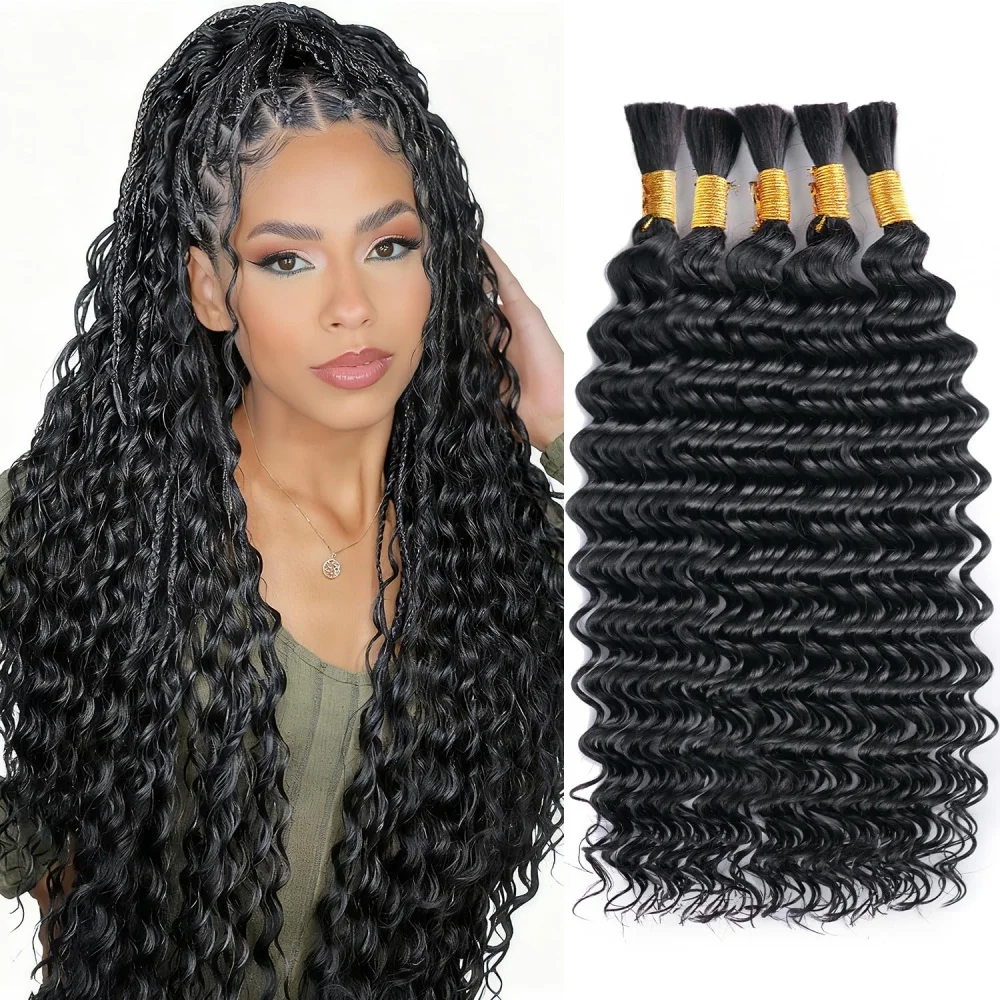 100g/Pc Human Braiding Hair for Boho Braids Deep Wave Bulk Human Hair Curly Bundles Micro Braids Knotless Bohemian Extensions