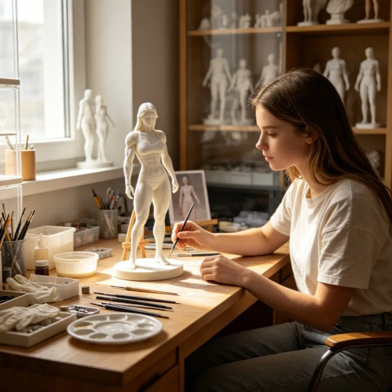 3D-Druck Reife Langhaarige Muskulöse Weibliche Fitness-Figur Dreidimensionales Weißes Modell Handgefertigte Skulptur Reine Verführung Dekoration