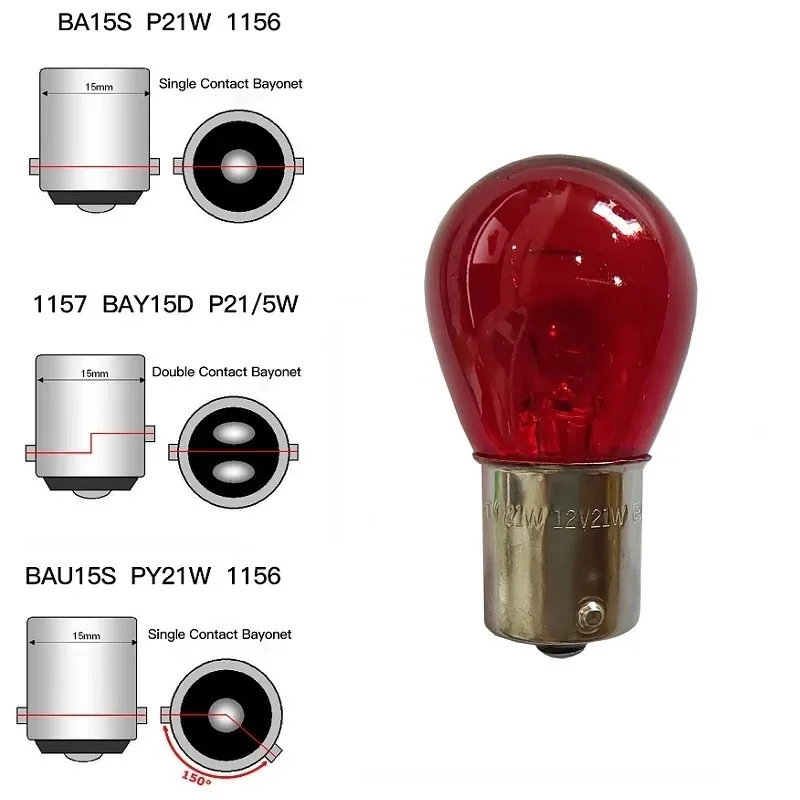2pcs 1156 S25 BA15S PY21W 1156 BAU15S PY21W Halogen Bulbs 12V 21W Multi-Color Multi-Function for Brake/Turn/DRL/Reverse Lights