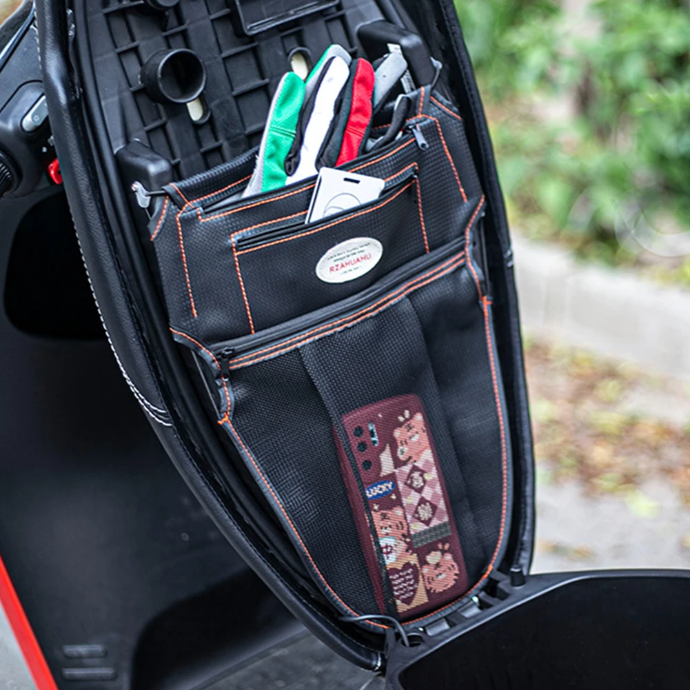 

RZAHUAHU Motorcycle Seat Bucket Sundries Bag Zipper PU Leather Tool Storage Rear Seat Bag Storage Pouch Motorbike Parts