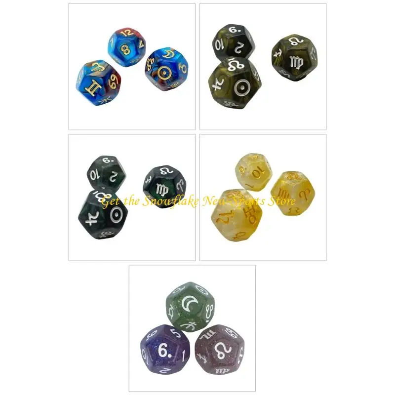 

E56D 3pcs D12 Glittering Horoscopes Dices for Constellations Fortune Tellings