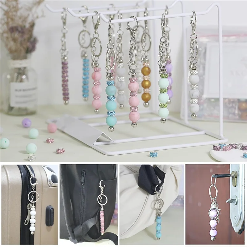 

AA01-84Pcs Beadable Keychains Set,Keychains Bulk For Keychain Making Accessories With Silicone Beads Spacer Beads