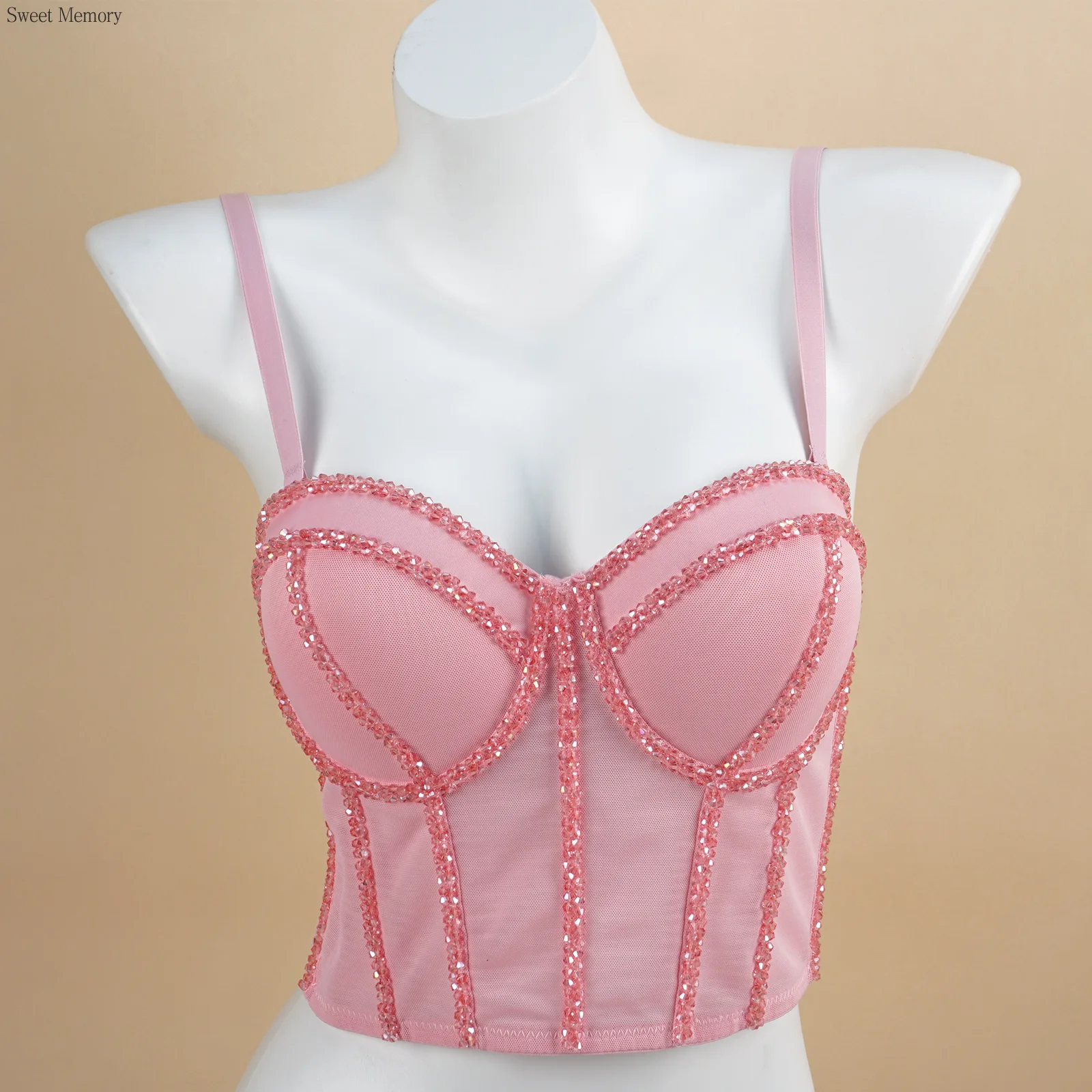 A881 Bühne Dance Wear Mode Mädchen Frauen Street Dance Kleidung Süße Memory Mesh Bh, Körper Gestaltung Kristall Trägerlosen Bh