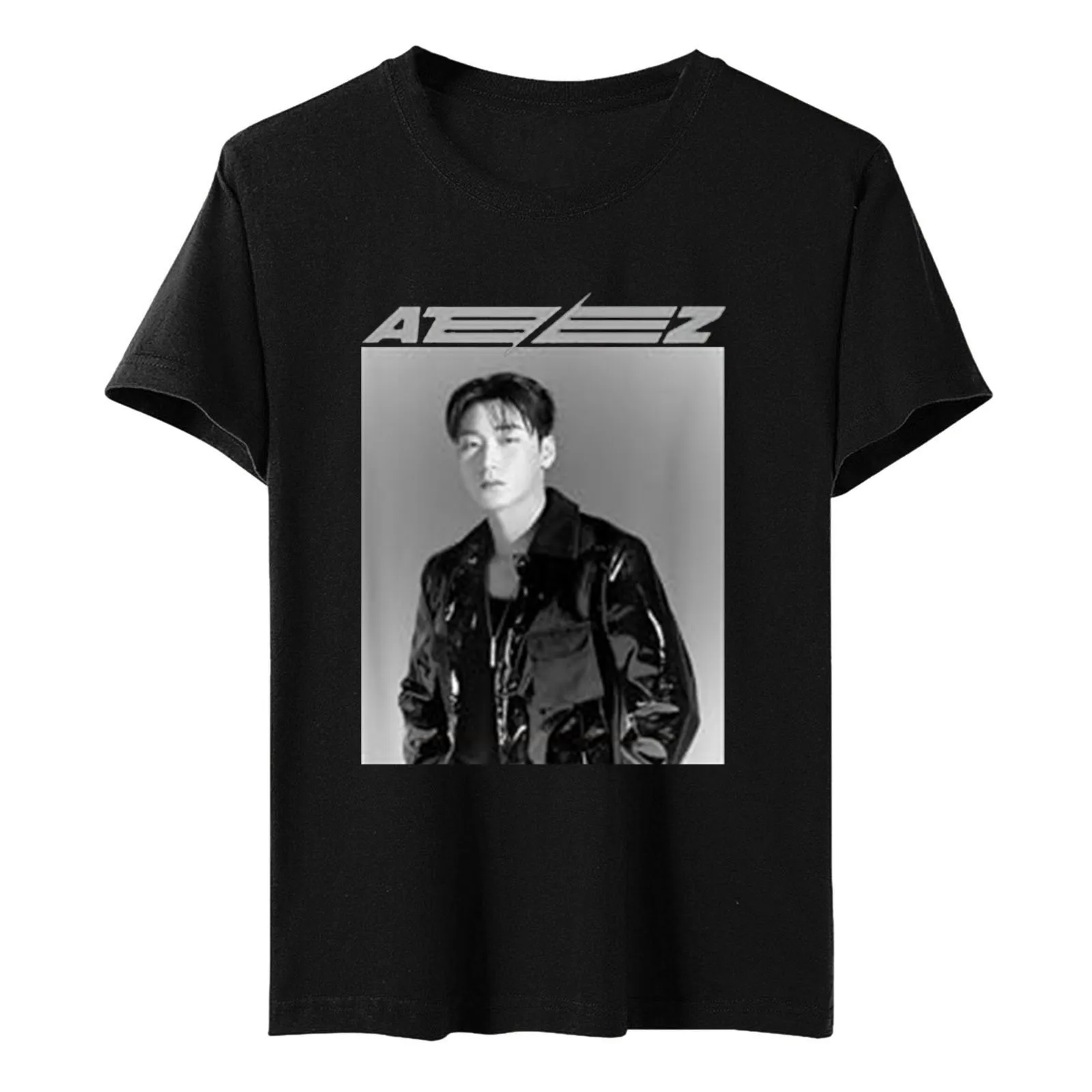 Ateez Women'S T-Shirt Korean-Style Youth Fan Support Clothing Vintage Y2k Oversize Cotton T-Shirt Basic Black And White Tops