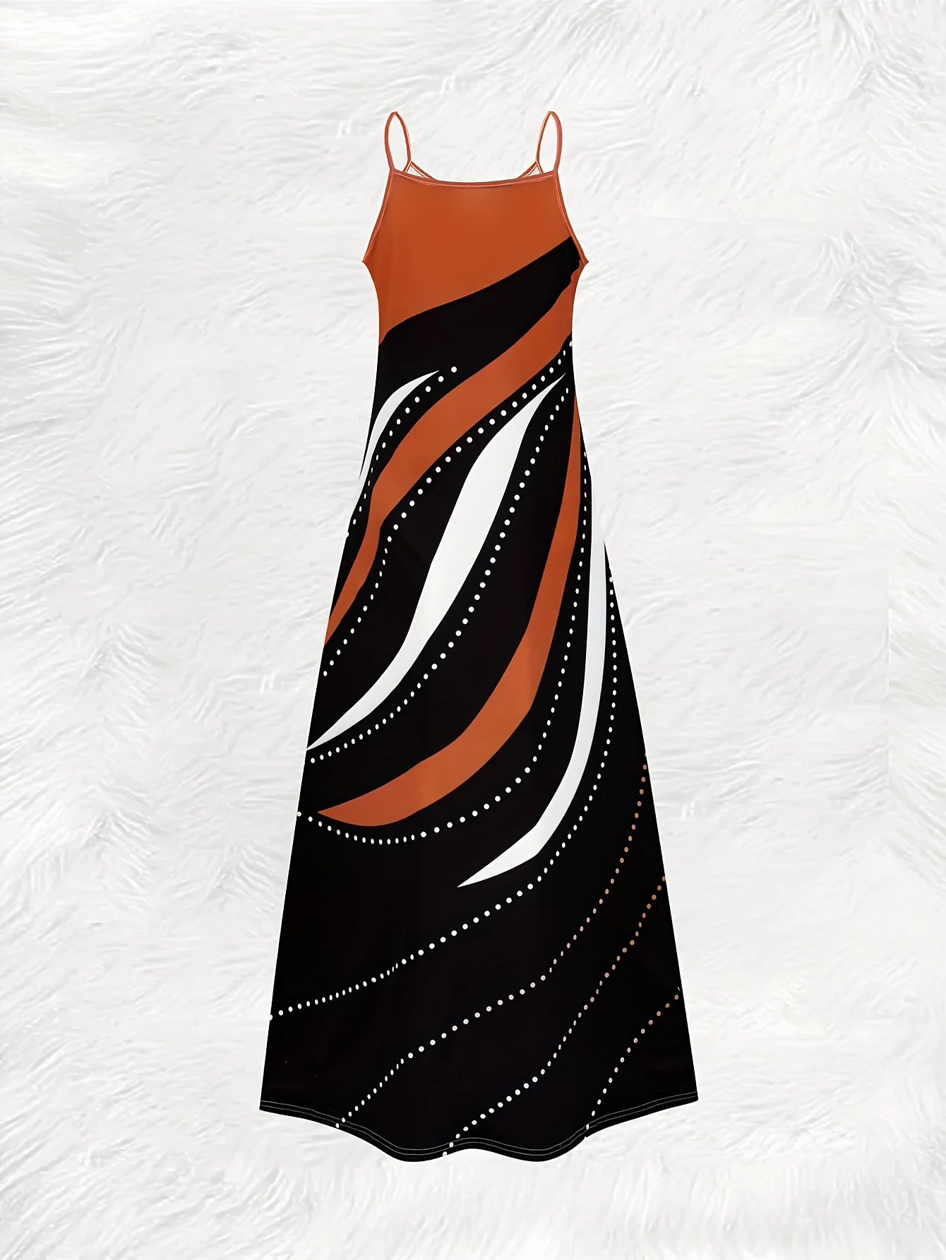 Summer Abstract Wave Orange White Black Polka Dot Women's Sleeveless Shift Dress Casual Vacation Midi Skater Dress for Women - view 2