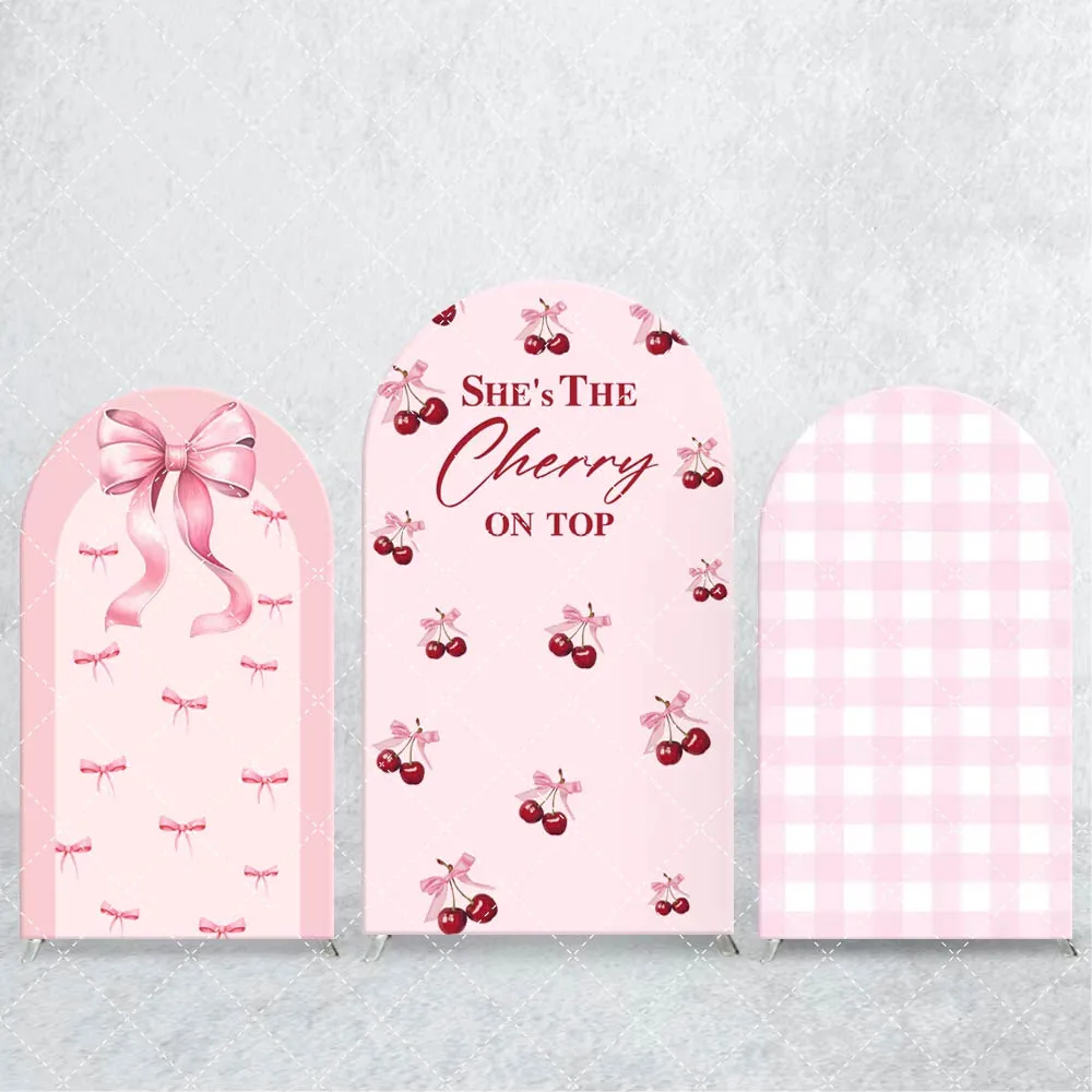 

Mehofond Custom Cherry Arch Background Cover Girls First Birthday Party Baby Shower Backdrop Pink Bows Decor Chiara Backdrop