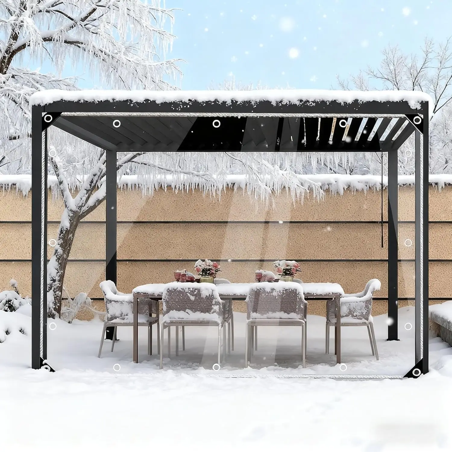 Transparent Waterproof Fabric, Durable Transparent Canvas with Eyelets, Suitable for Gardens, Awnings, and Outdoor Camping