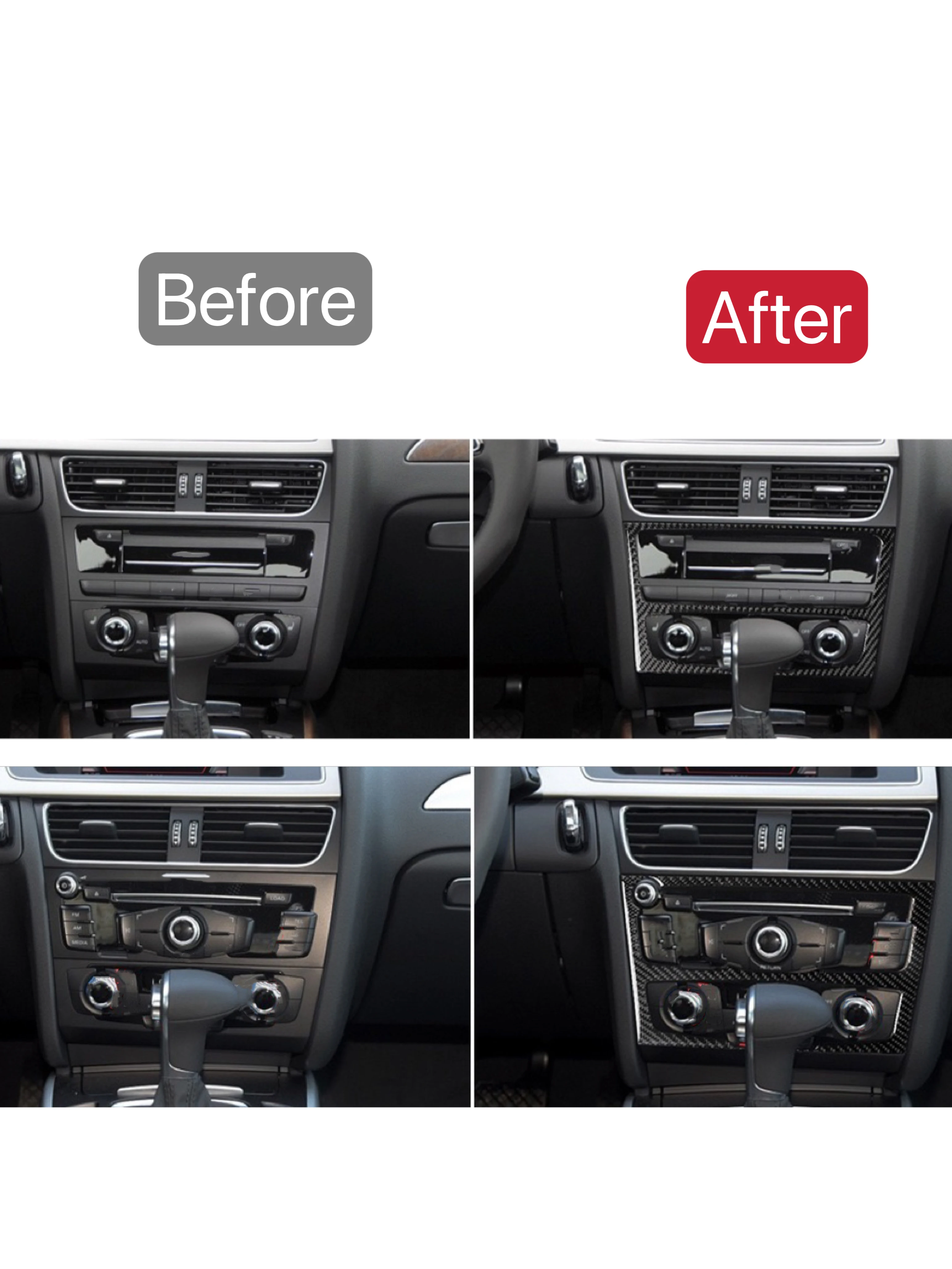 For Audi A4 B8 A5 2009-2016 Q5 8R Car Central Control CD Panel Decoration Trim Sticker Cover Interior Accessories  Carbon Fiber