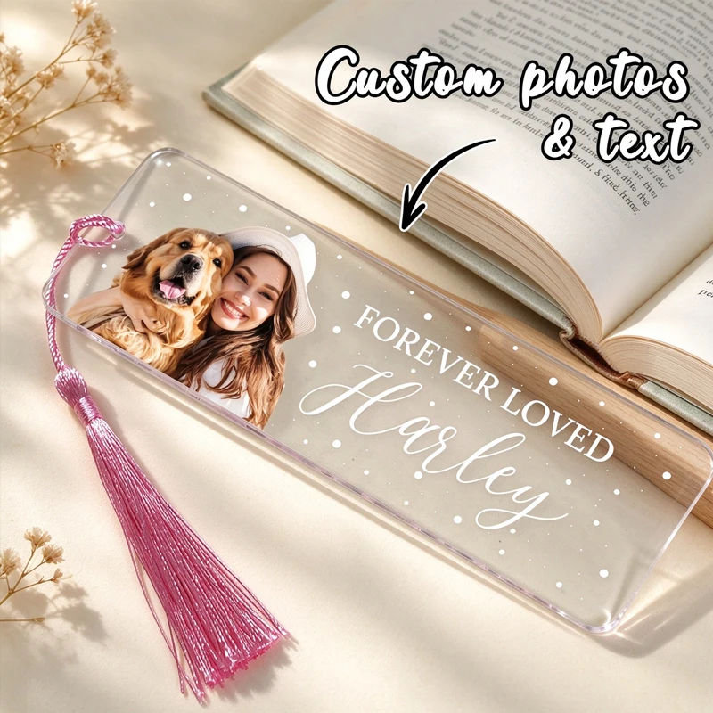 Custom Photo Acrylic Bookmark Personalized Picture Name Text Tassel Book Marker Memorial Reading Stationery Customizable Items