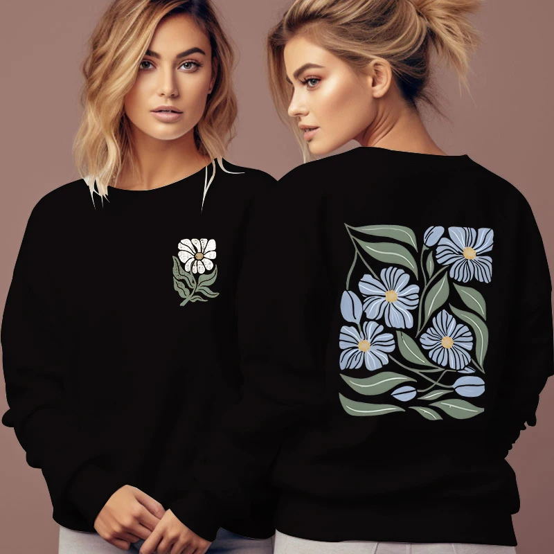 أزياء بوهيميا النساء بلوزات خمر جماليات الأزهار طباعة هوديس الخريف الشتاء طاقم الرقبة الزهور نمط الإناث السترة