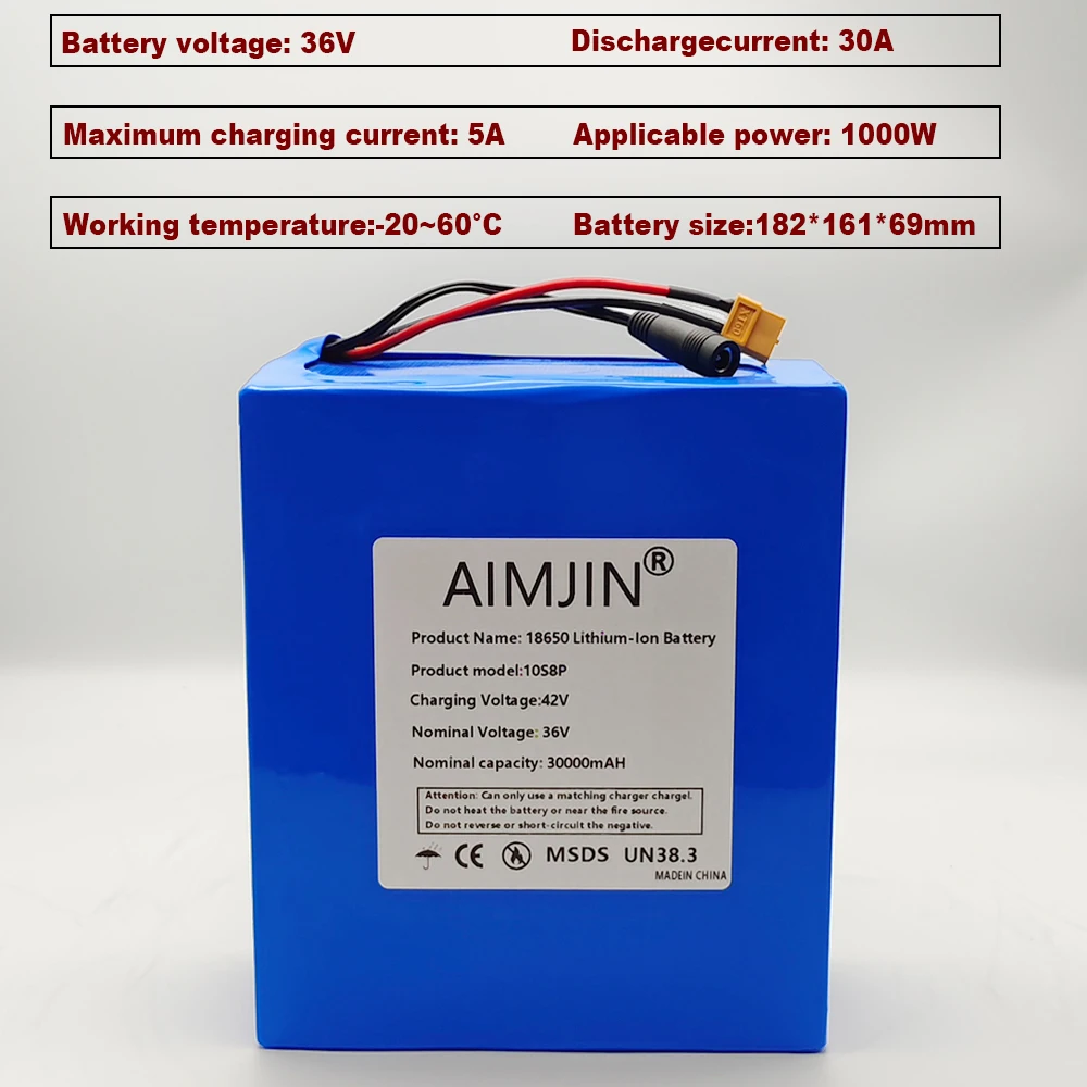 36V Battery 30000mah  Lithium-ion 10S8P Battery Pack 250W~1000W for Ebike,Car,Bicycle,Scooter with BMS