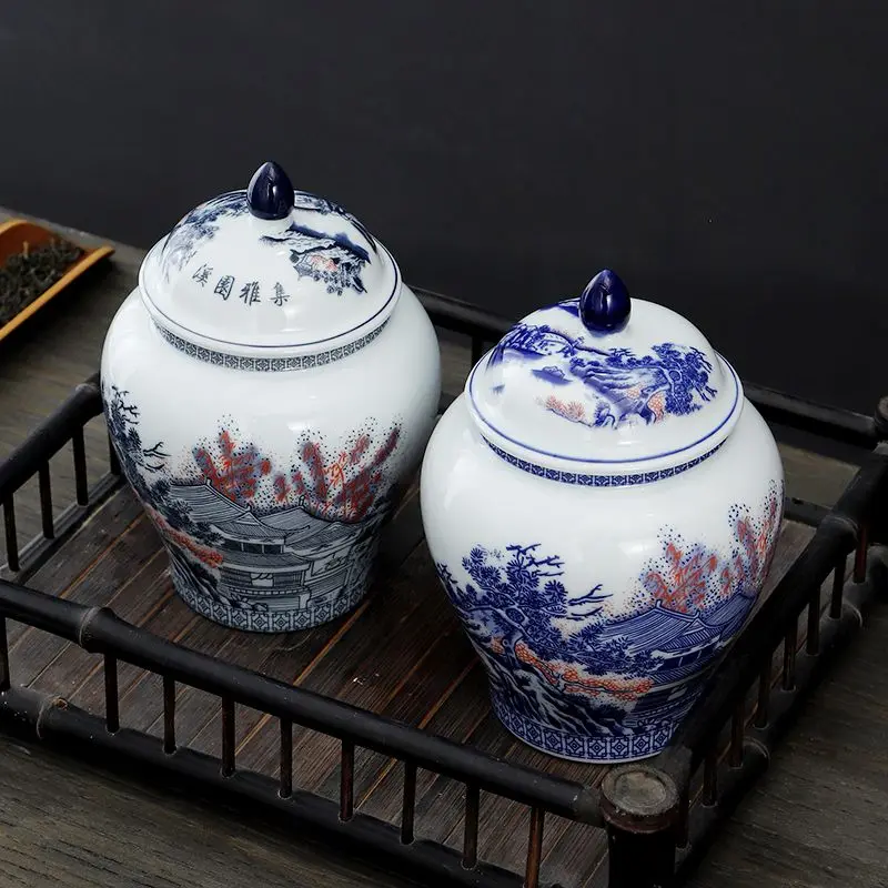 Ceramic Tea Jar Household Moisture-proof Sealed Large Capacity Porcelain Storage Food Container Decor