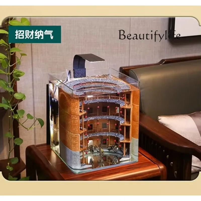 N45 Ecological fish tank office small desktop self-circulation household national style landscaping aquarium