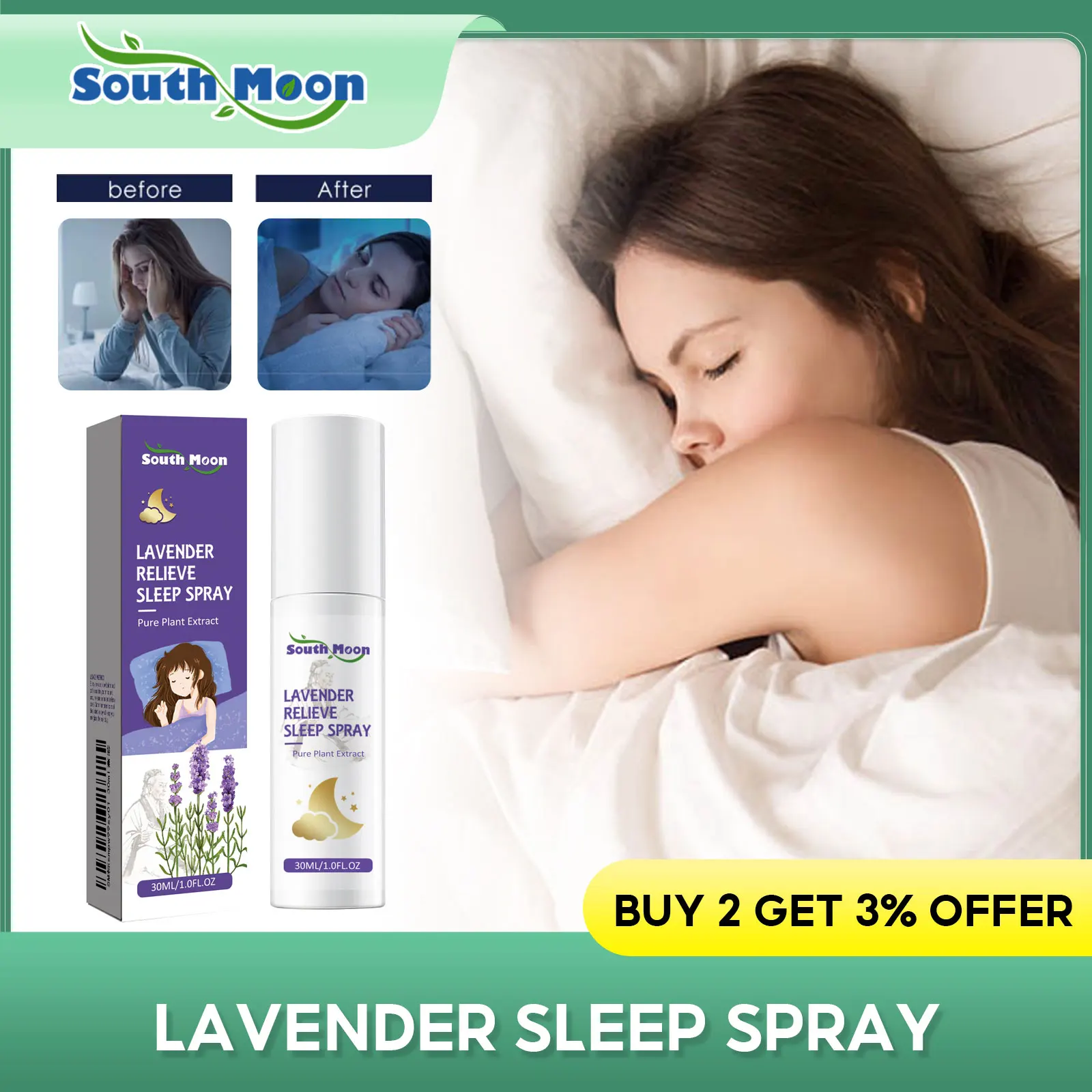 South Moon Sleep Spray Lavender Aromatherapy Relieve Mental Stress Anxiety Soothe Deep Sleep Insomnia Therapy Aids Pillow Spray