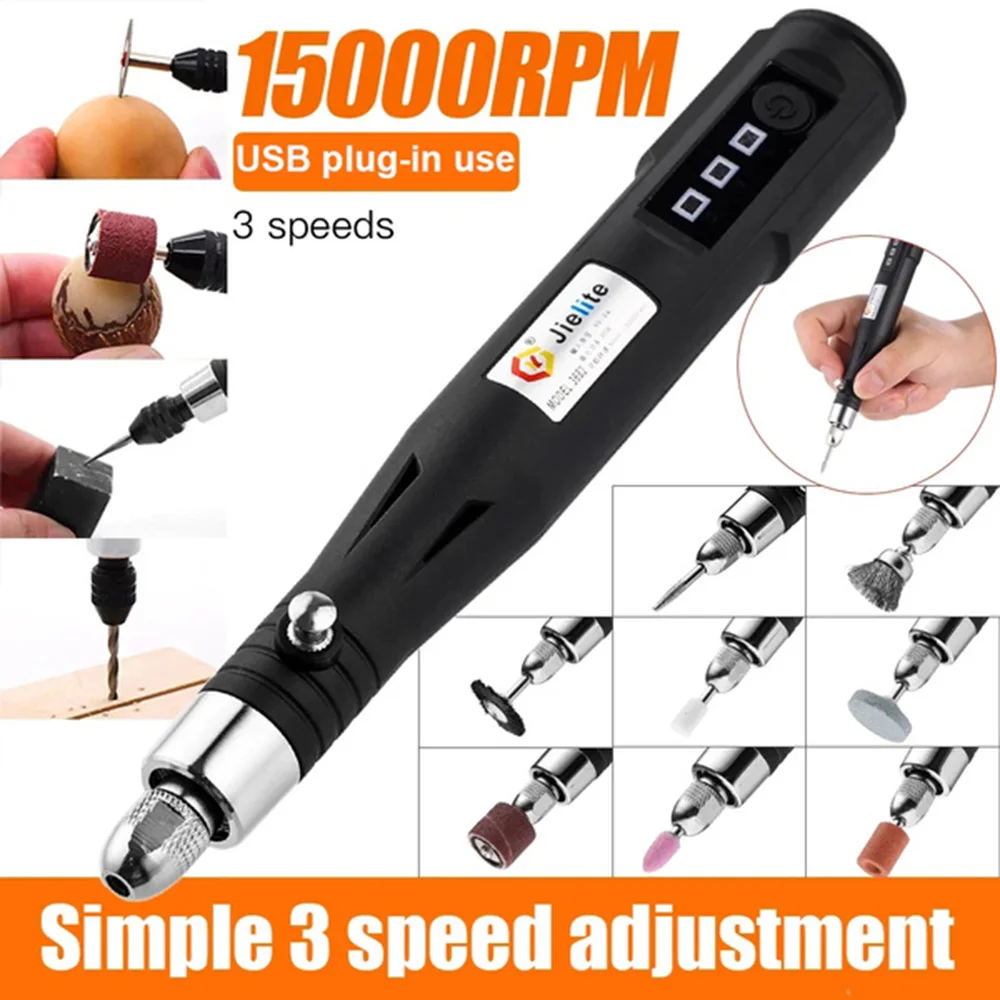 Imagem -05 - Mini Moedor Elétrico Usb Portátil Caneta de Gravação Máquina de Polimento Dremel Rotary Tool Accessories Faça Você Mesmo Grupo 15000rpm