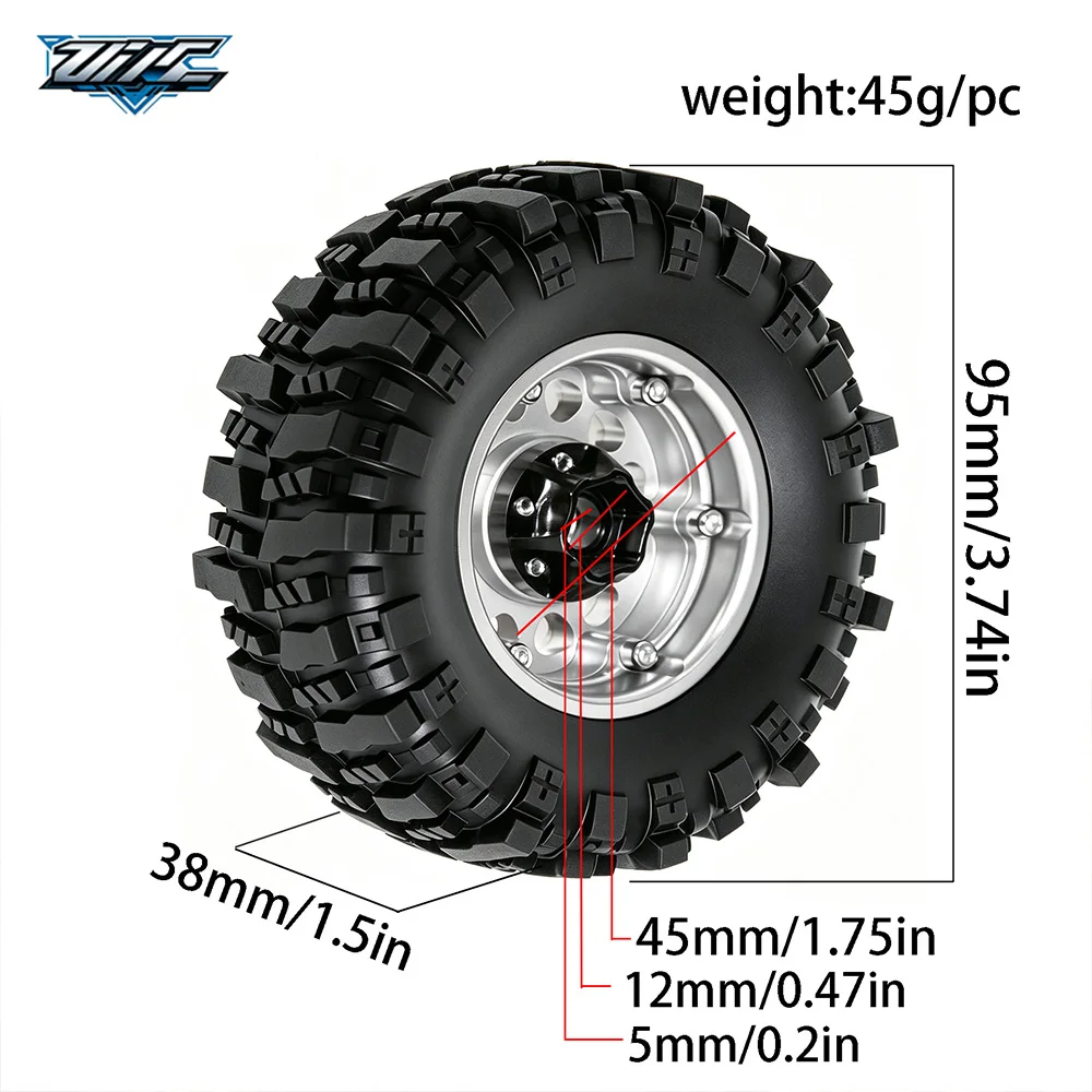 4Pcs 1.9" Aluminum Alloy Wheel Rims Tires Set 95x38mm Off-road for MJX Hyper Go H12Y H12Y+ H12P RC Crawler Spare Parts - view 2