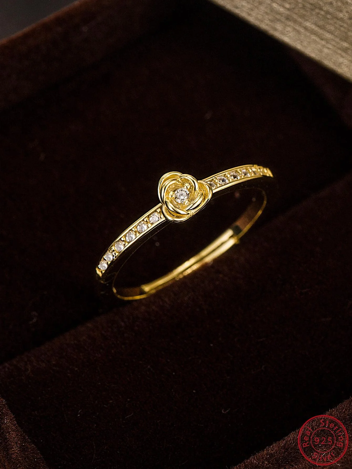 

Light Luxury Real 100% 925 Sterling Silver 18k Gold flower Cubic zirconia Open Rings For Women Elegant Fine Jewelry Party