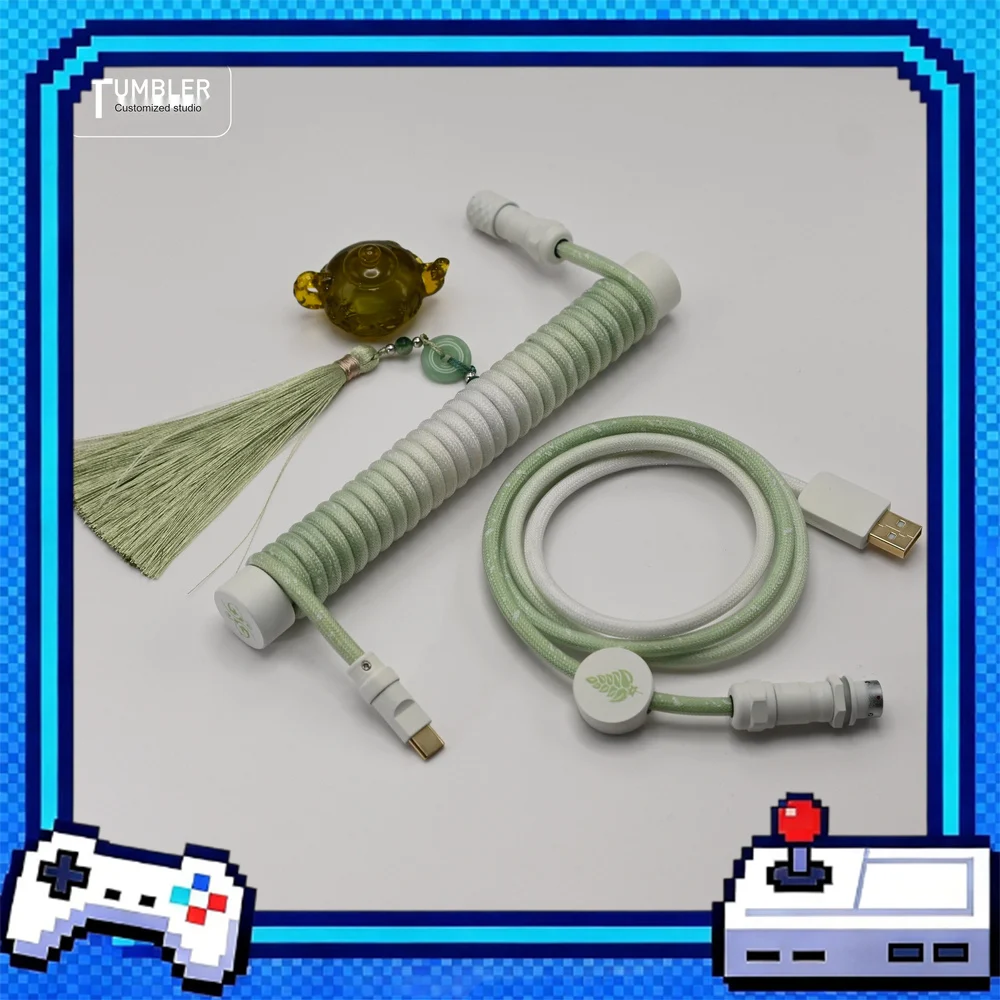 Tumbler Studio x Xiaoqiao Research Institute Jade Pot Theme Fluorescent Custom Mechanical Keyboard Aviator Cable Coiled Cord