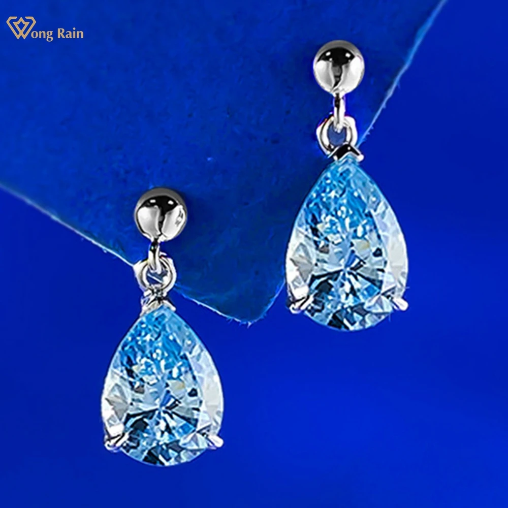 

Wong Rain 100% стерлингового серебра 925 пробы грушевидной огранки 7*10 мм аквамариновый драгоценный камень серьги-гвоздики ювелирные изделия для женщин оптом